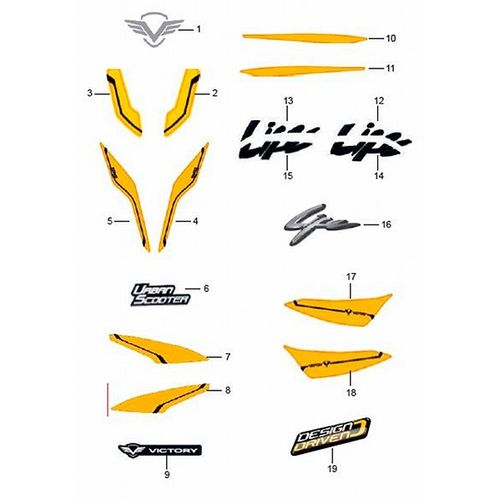 CALCOMANÍA DERECHA CUBIERTA FRONTAL NEGRO-AZUL SCOOTER VICTORY LIFE